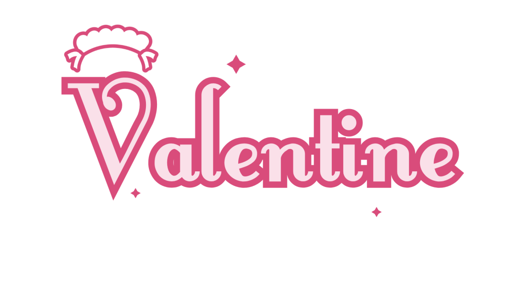 The text "valentine" with a small maid headband graphic and sparkles.